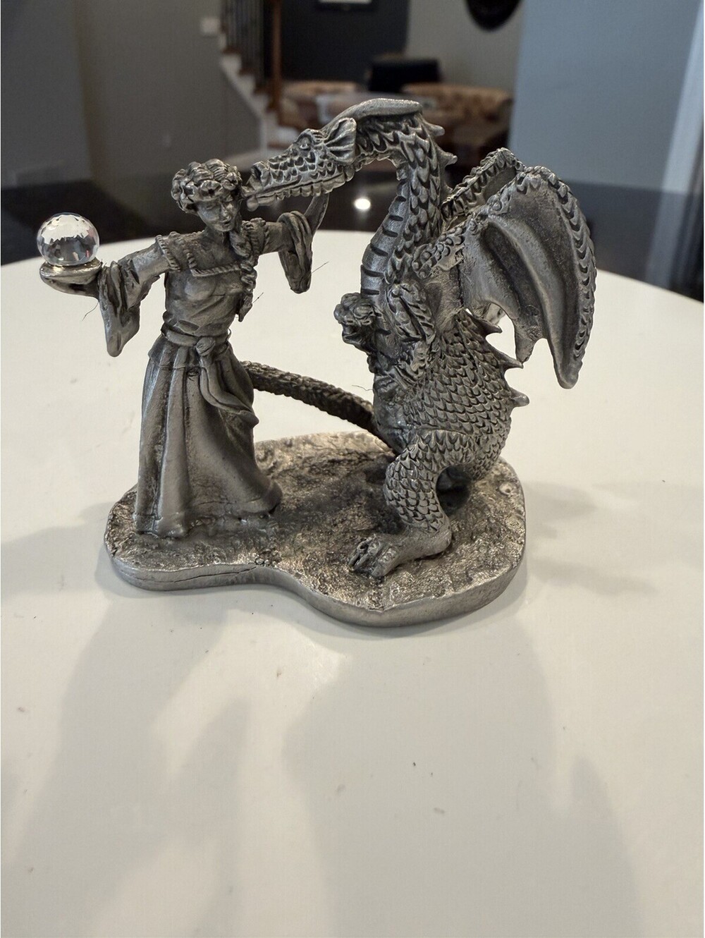Vtg 1986 Gallo Pewter “Maiden Kiss” Dragon & Princess Figurine 2” Rare Signed